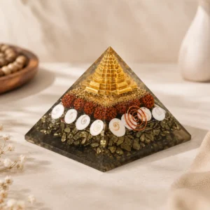 Dhanlabh Pyramid with Shree Yantra, Rudraksha, Gomti Chakra & Pyrite for Vaastu