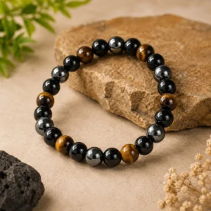 Triple Protection Band with Tiger Eye, Black Obsidian & Hematite Beads
